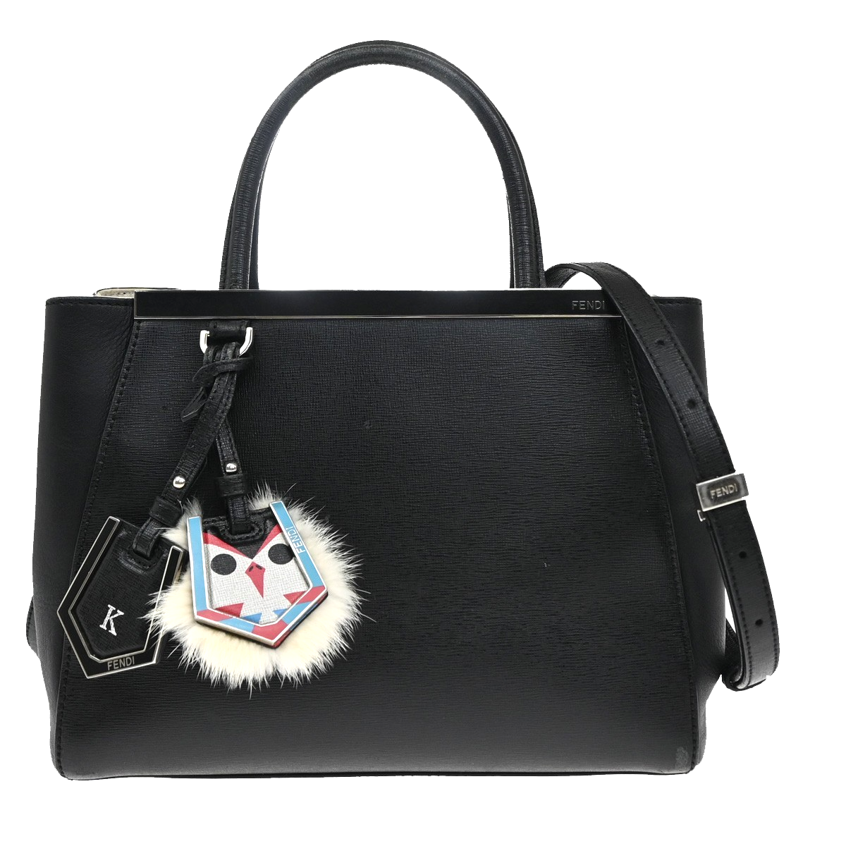 FENDI Logo Petit 2Jours 2Way Hand Bag Leather Monster Charm Black SHW 31YH824