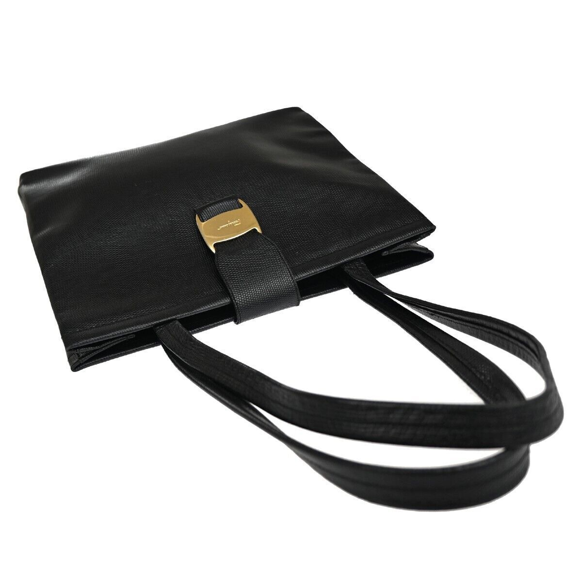 SALVATORE FERRAGAMO Vara Shoulder Tote Bag Embossing Leather Black Italy 02GA132