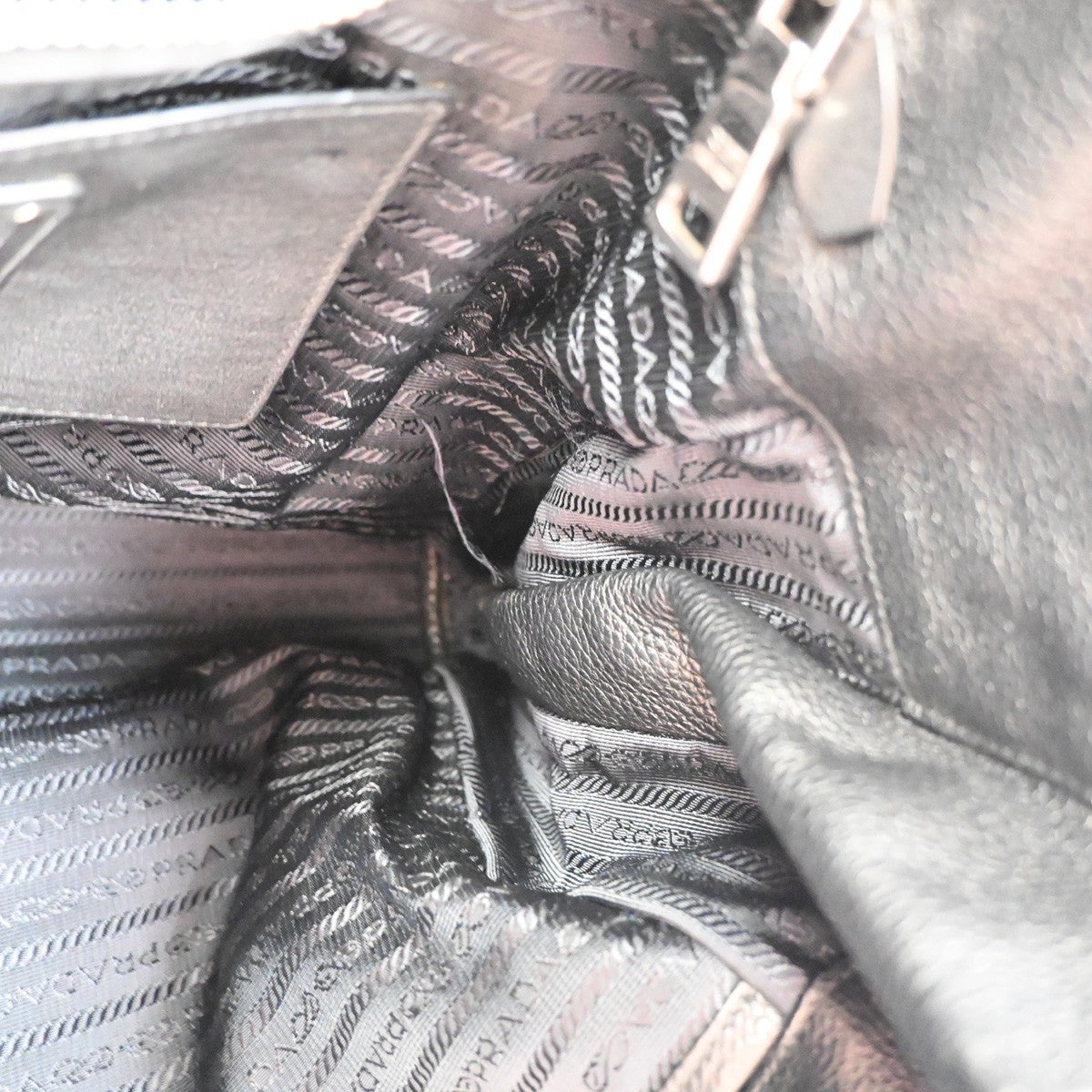PRADA Logo Shoulder Hand Tote Bag Vitello Daino Leather Black SHW 87KC950