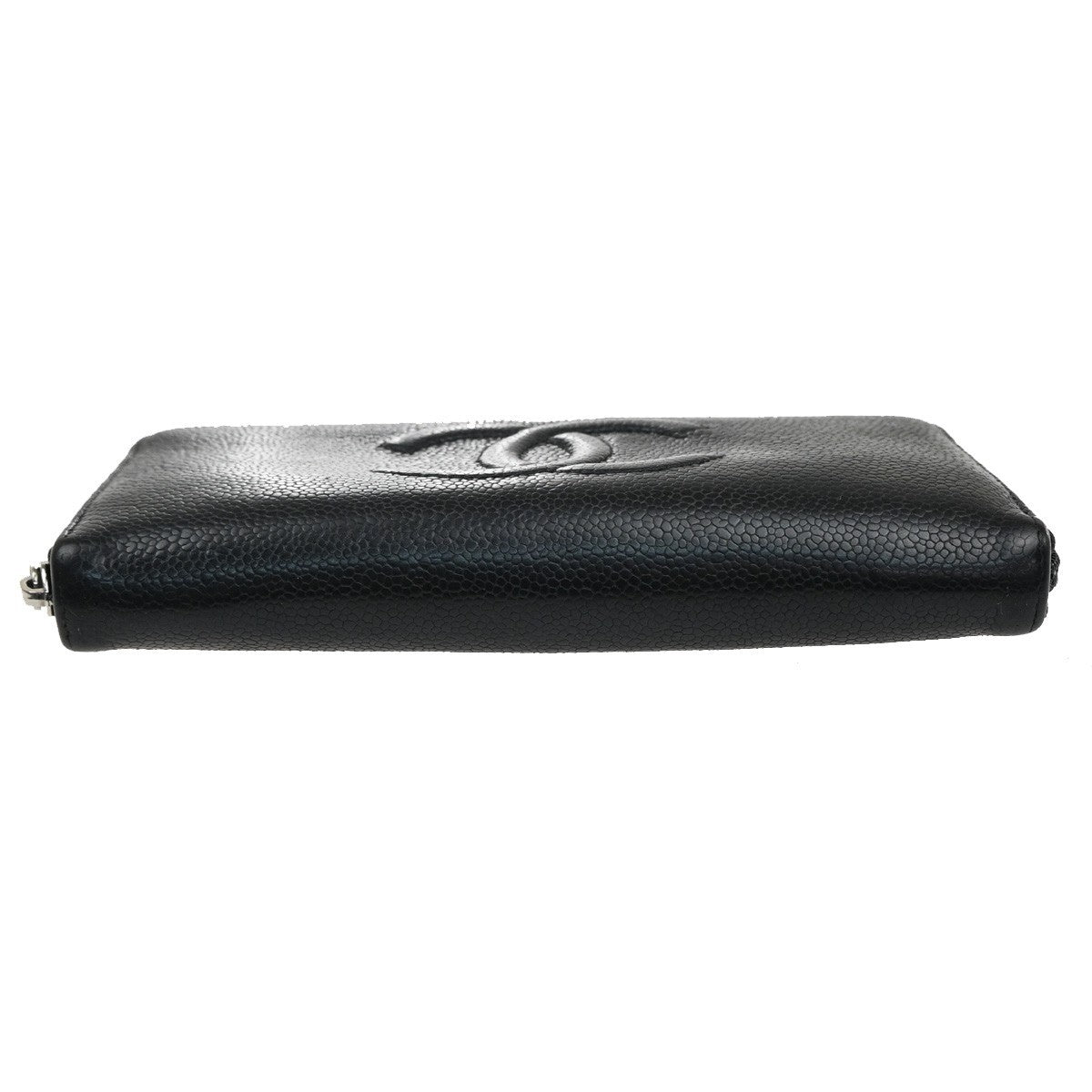 CHANEL CC Zip Around Long Wallet Grained Calfskin Leather Black Spain 87RQ036