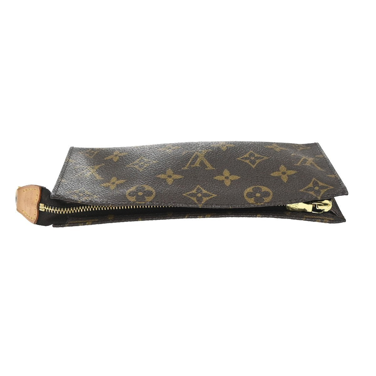LOUIS VUITTON LV Logo Bucket GM Pouch Bag Monogram Leather Brown Gold 04KP602