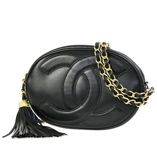 CHANEL CC Logo Tassel Chain Mini Shoulder Bag Leather Black GHW Vintage 395RK720