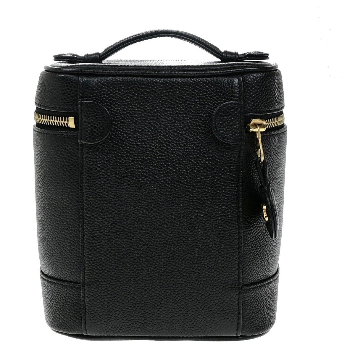 CHANEL CC Vanity Cosmetic Hand Bag Grained Calfskin Leather Black GHW 666RK928