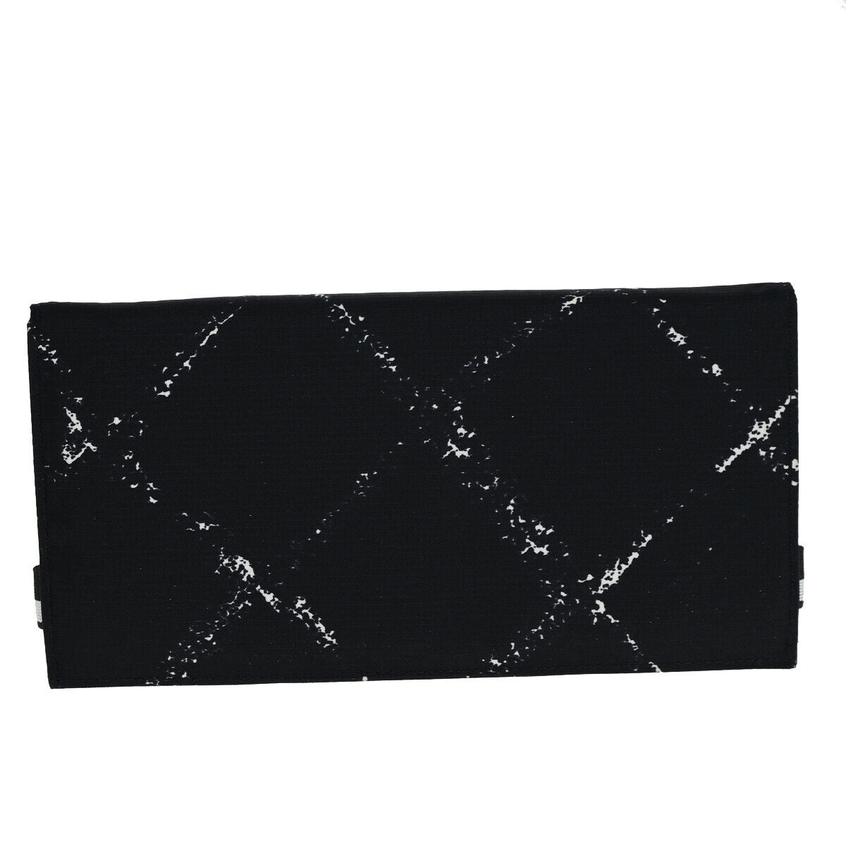 CHANEL Logo Travel Line Bifold Wallet Nylon Leather Black 69KA311
