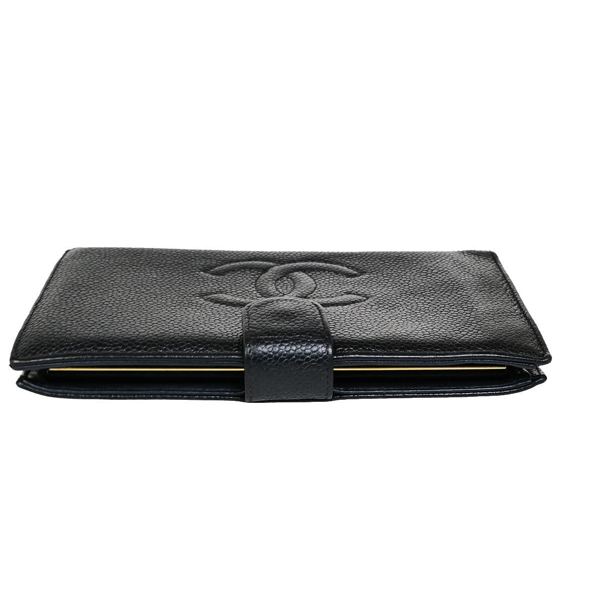 CHANEL CC Logo Long Bifold Wallet Purse Grained Calfskin Leather Black 38RK582