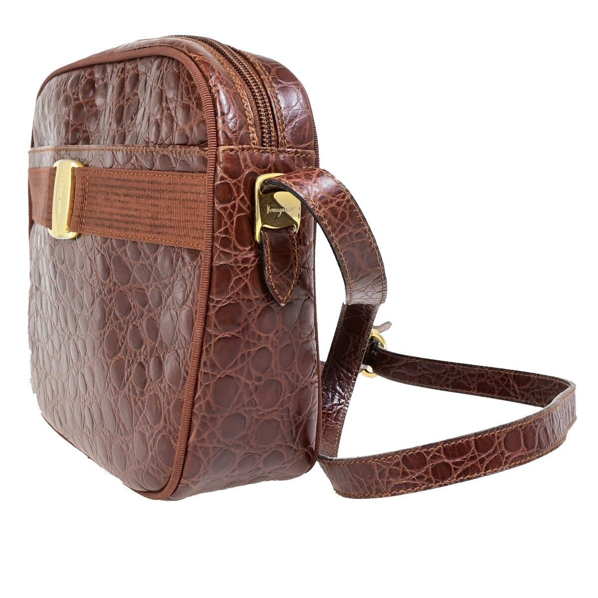SALVATORE FERRAGAMO Vara Crossbody Shoulder Bag Embossing Leather Brown 67FB071
