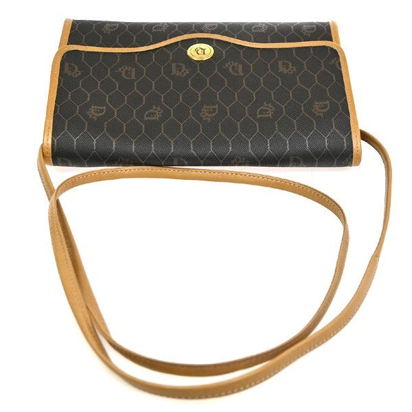 CHRISTIAN DIOR Honeycomb Shoulder Bag PVC Leather Brown Gray GHW 31CB033