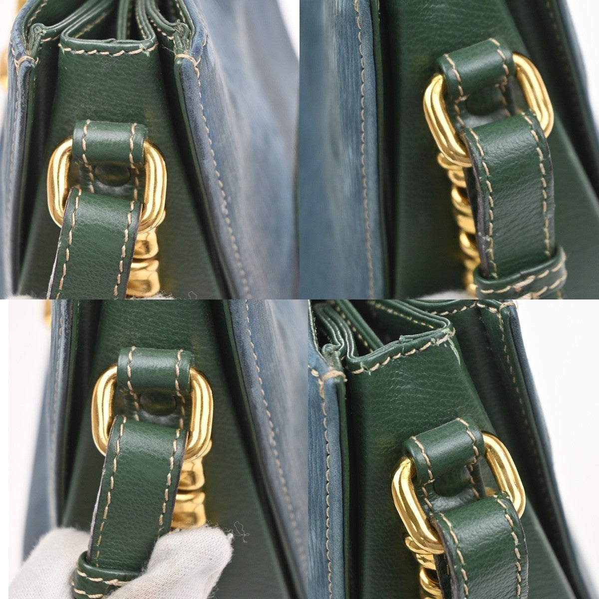 LOEWE Velazquez Logo Shoulder Bag Suede Leather Green Blue GHW Spain 97MA549