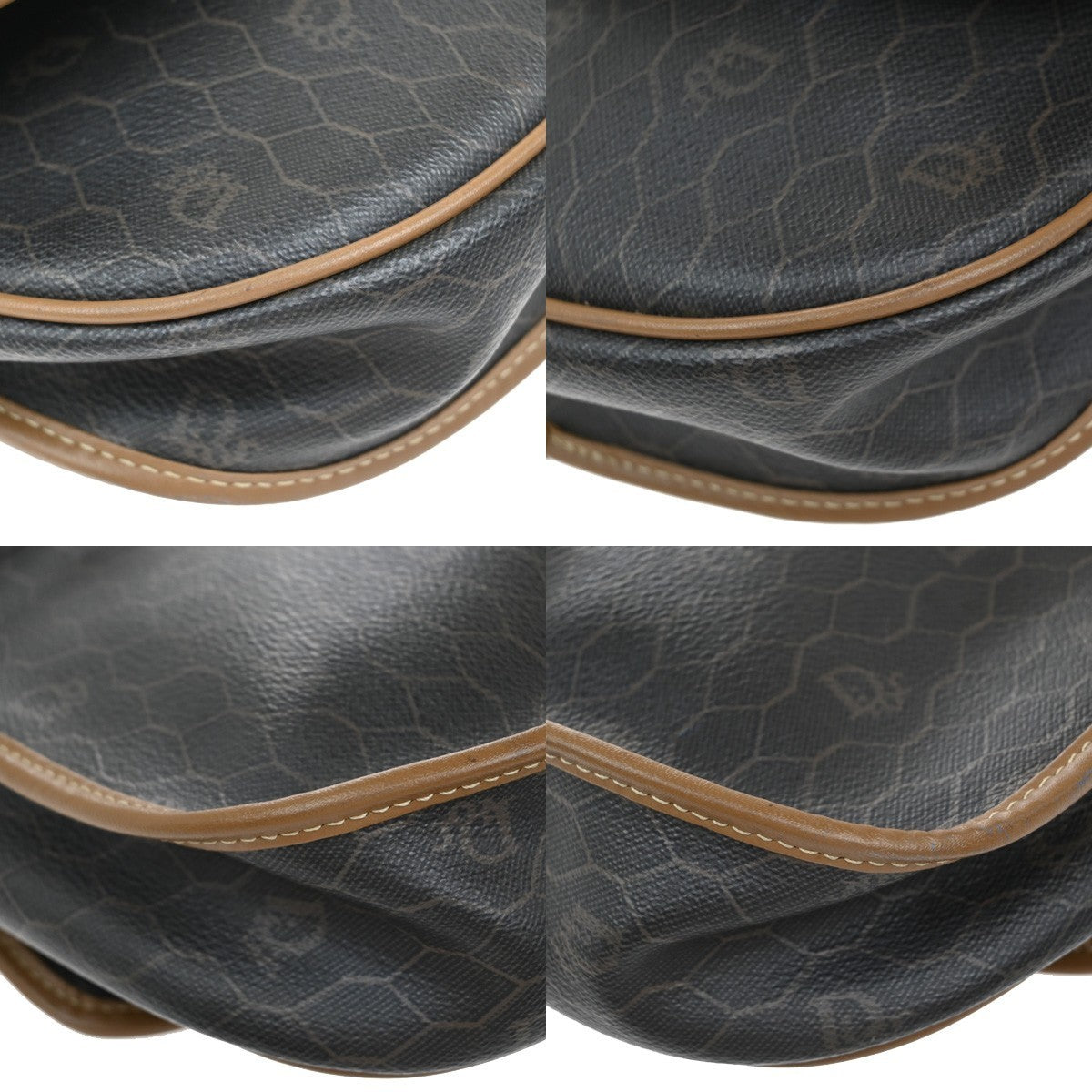 CHRISTIAN DIOR Logo Honeycomb Mini Shoulder Bag PVC Leather Brown GHW 61KP075