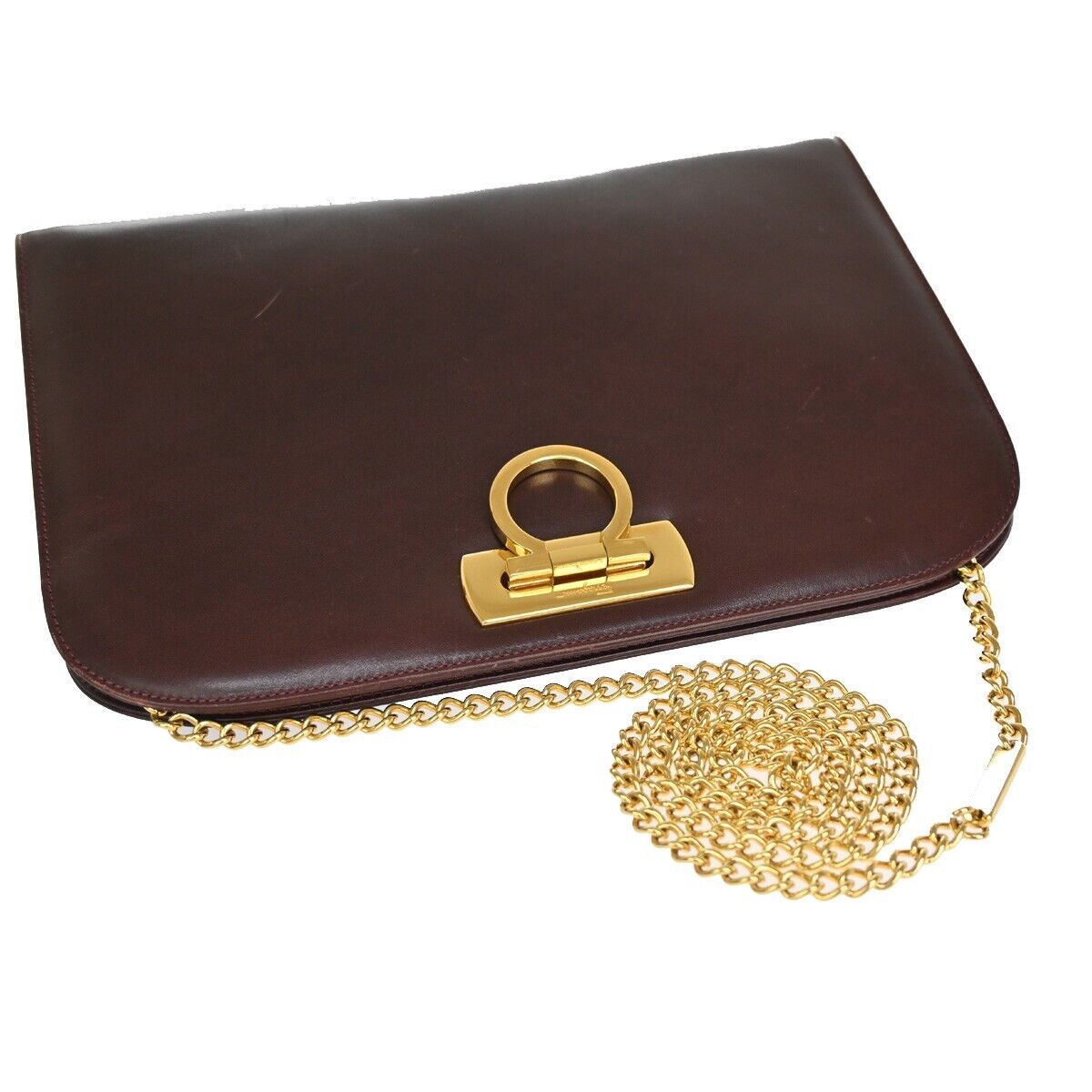 SALVATORE FERRAGAMO Chain Gancini 2Way Shoulder Clutch Bag Leather BX 39EA565