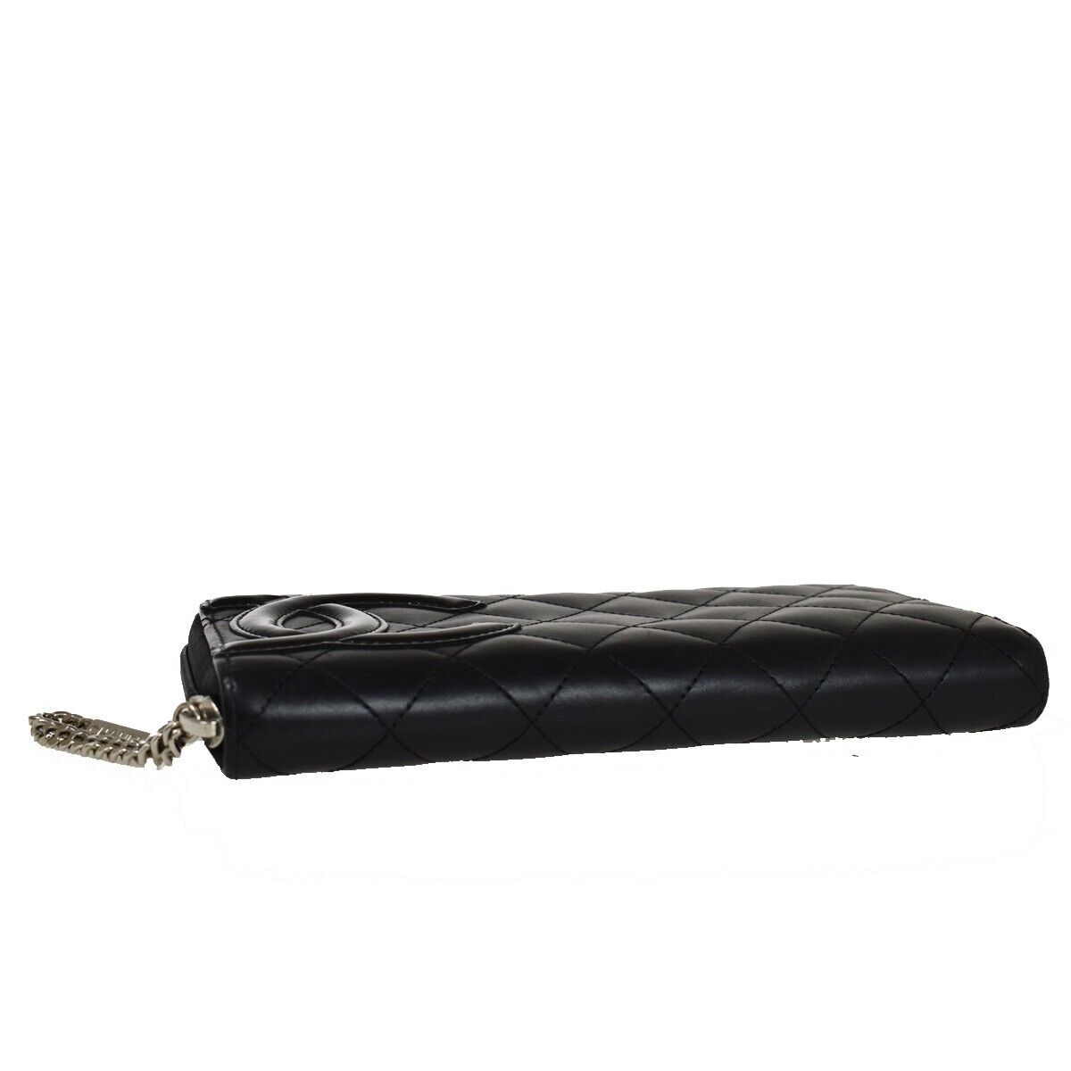 CHANEL CC Cambon Long Zipper Bifold Wallet Patent Leather Black SHW 75YC568