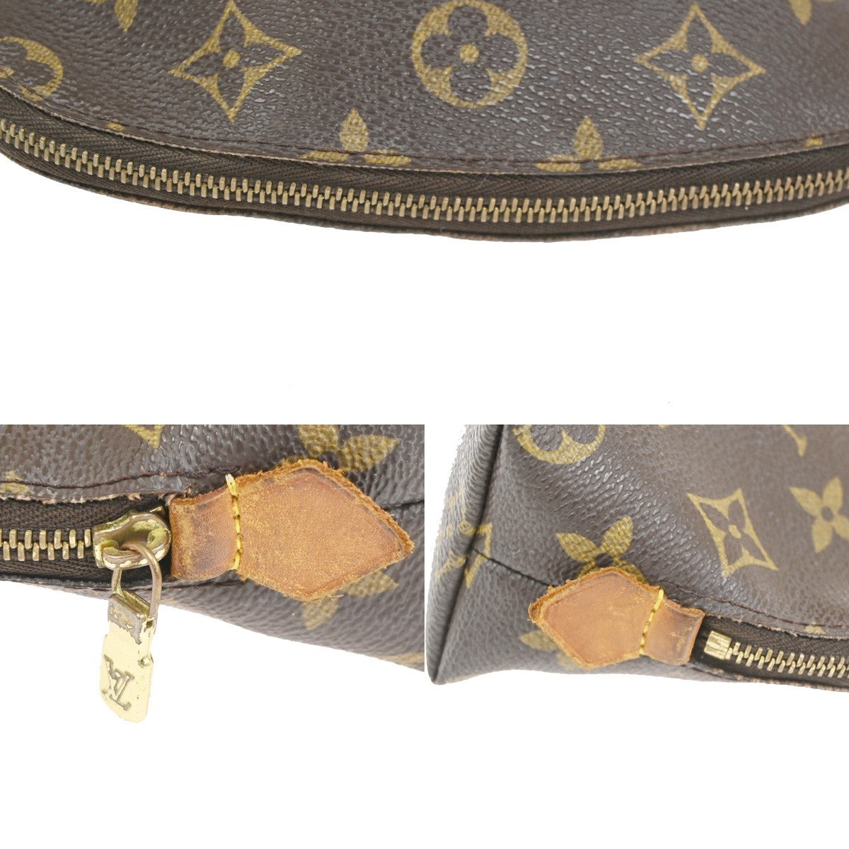 LOUIS VUITTON Logo Pochette Cosmetic Pouch Monogram Leather Brown M47515 02CA745