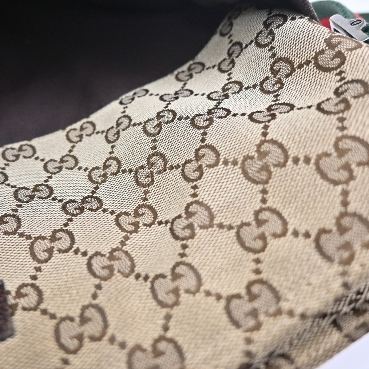 GUCCI Logo GG Pattern Web Messenger Bag Canvas Leather Brown SHW Italy 34KC493