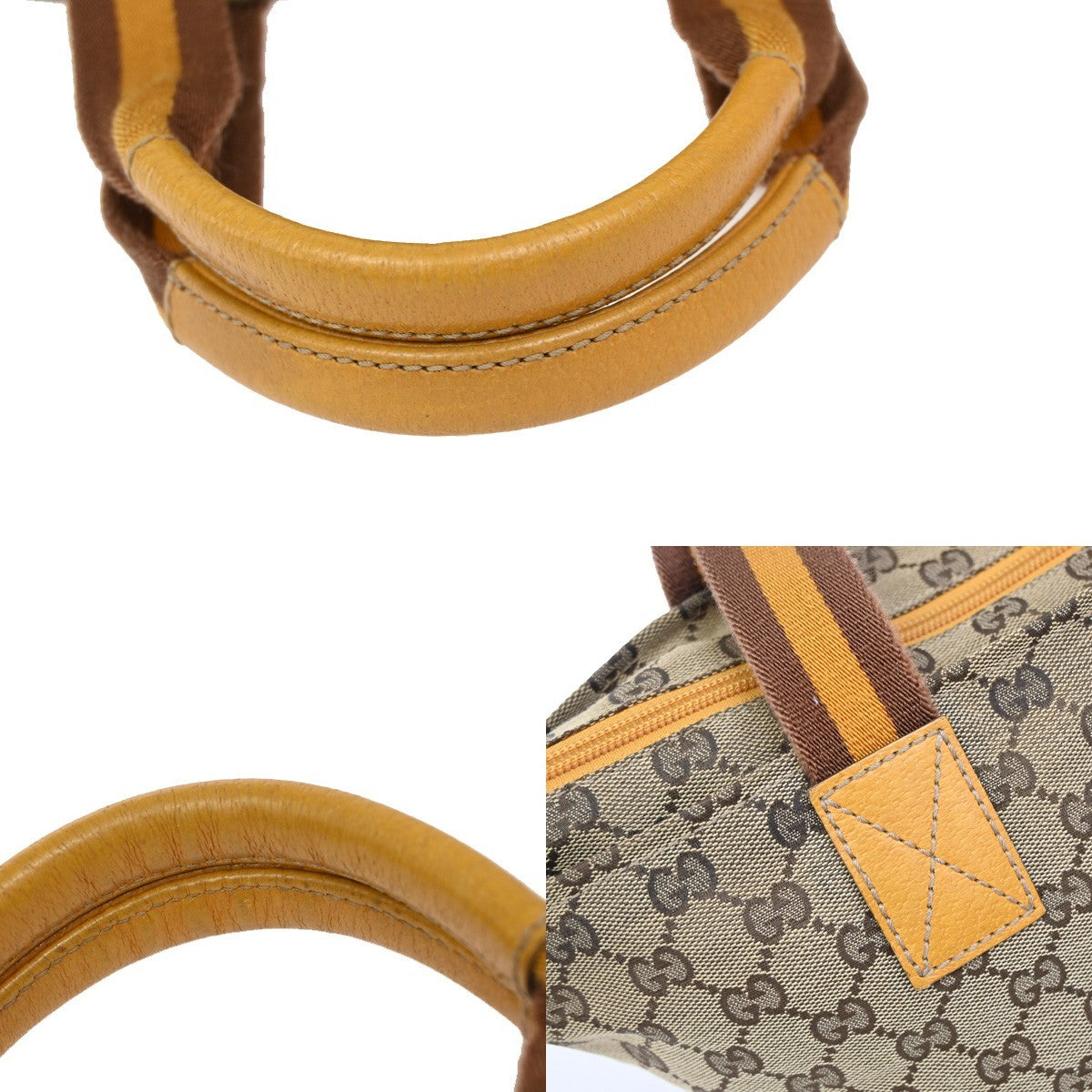 GUCCI Logo Sherry GG Pattern Hand Bag Canvas Leather Brown Italy 31FC137