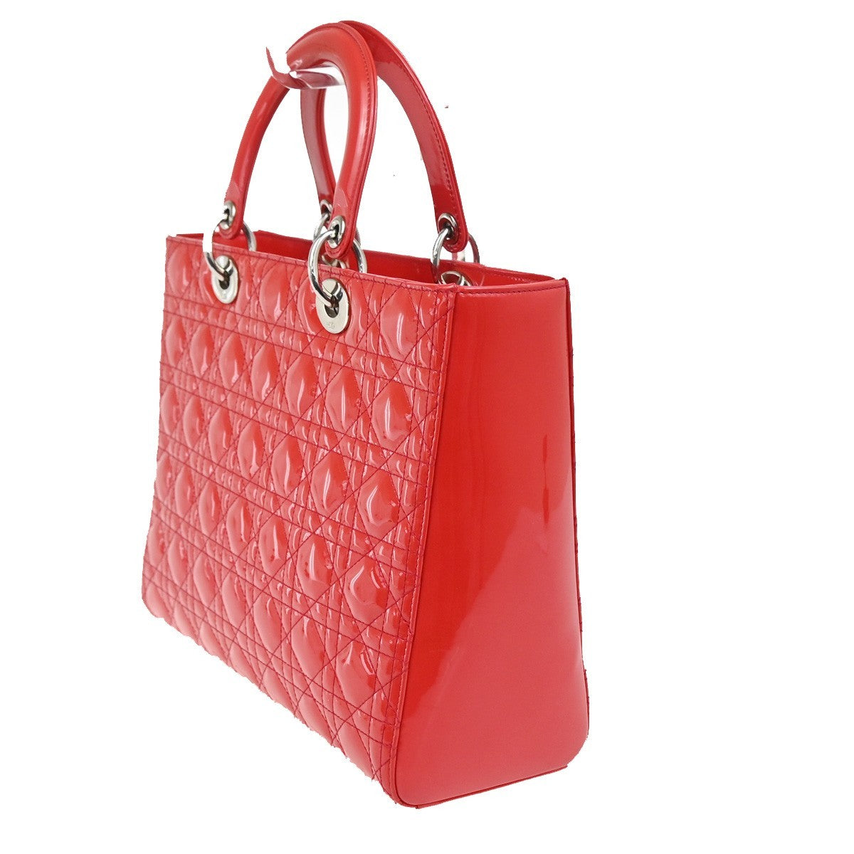 CHRISTIAN DIOR Logo Lady Cannage Hand Bag Patent Leather Red SHW Italy 46RL838