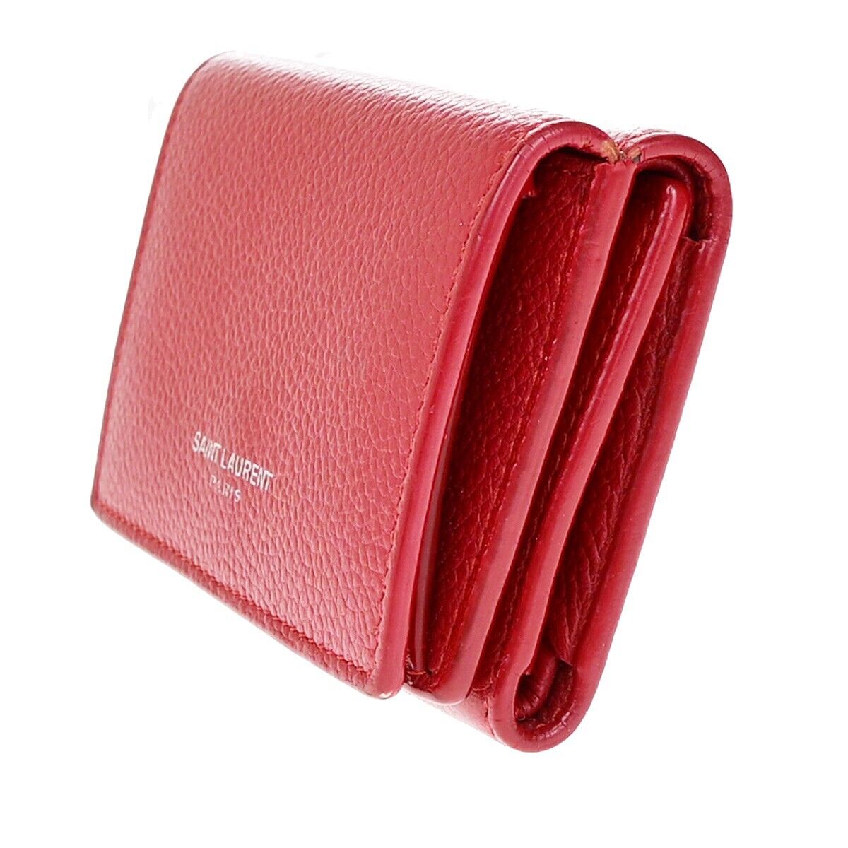 SAINT LAURENT Logo Trifold Wallet Purse Leather Red SHW Made in Italy 04KA226