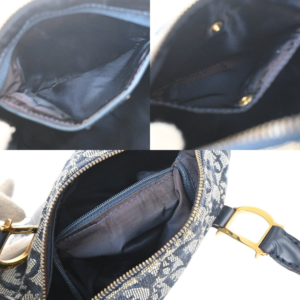 CHRISTIAN DIOR Logo Trotter Pattern Hand Bag Canvas Leather BE GHW 684RQ071