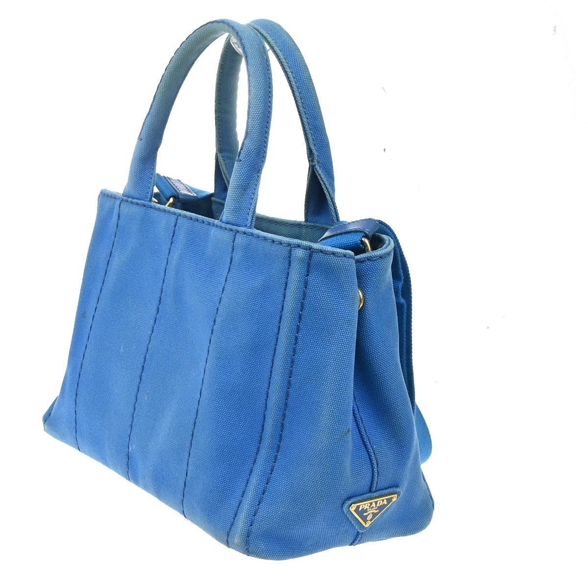 PRADA Logo CANAPA 2Way Shoulder Hand Bag Canvas Leather Blue Azzurro GHW 35KC772