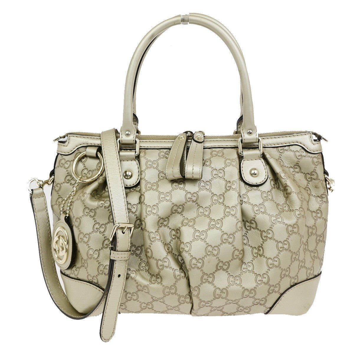 GUCCI GG Logo Sukey Shoulder Hand Bag Canvas Leather Gold GHW Italy 12CB048