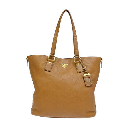 PRADA Logo Side Zip Shoulder Hand Tote Bag Leather Brown GHW 21YH276