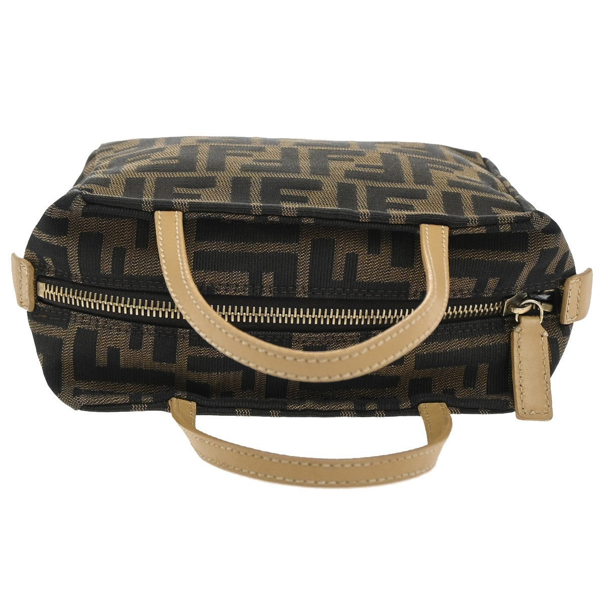 FENDI Logo Zucca Pattern Mini Hand Bag Canvas Leather Brown GHW Italy 83KB556
