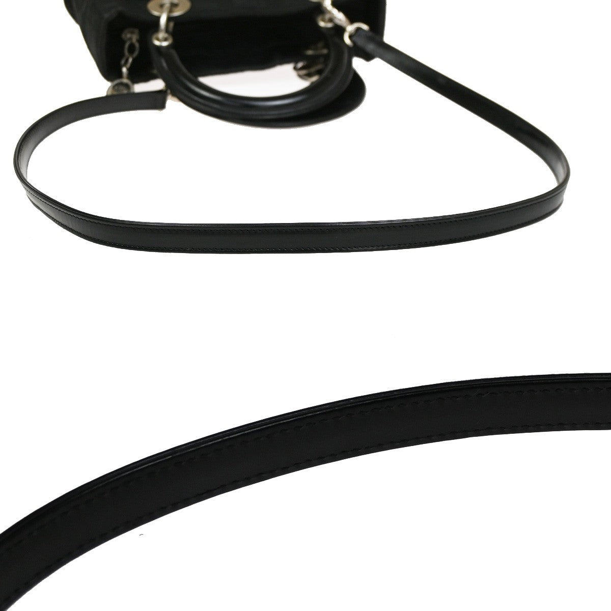 CHRISTIAN DIOR Logo Lady Cannage 2Way Hand Bag Nylon Leather Black SHW 98ZA262