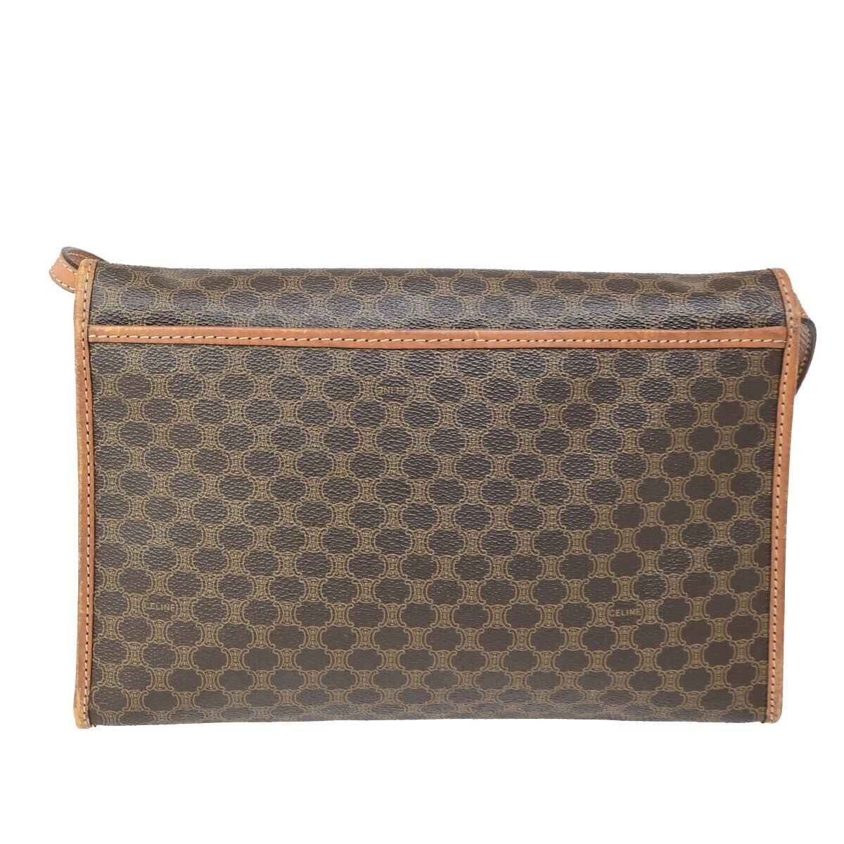 CELINE Logo Macadam Pattern Shoulder Bag PVC Leather Brown GHW Italy 65FB173