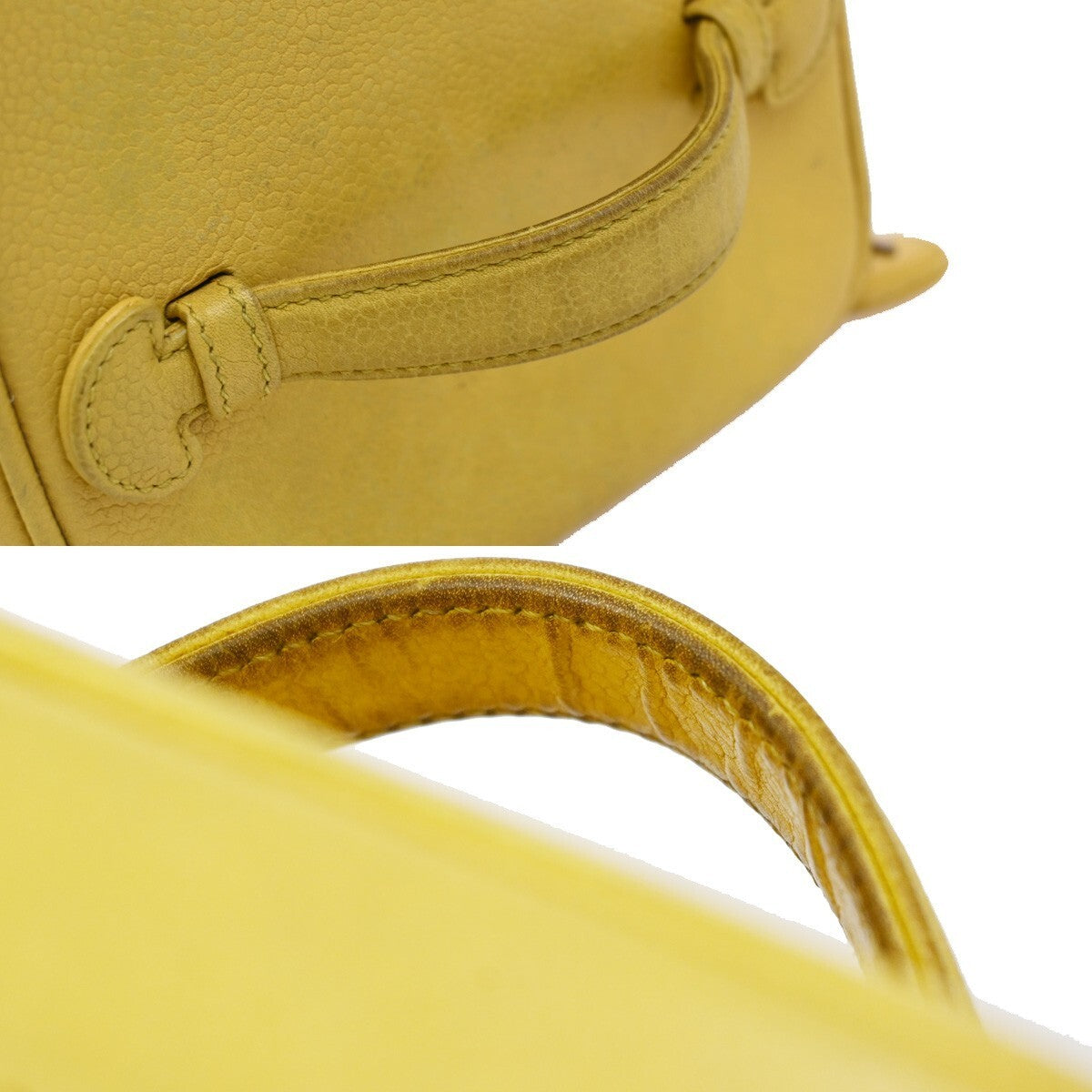 CHANEL Vanity Cosmetic Hand Bag Grained Calfskin Leather Yellow Vintage 93RF437