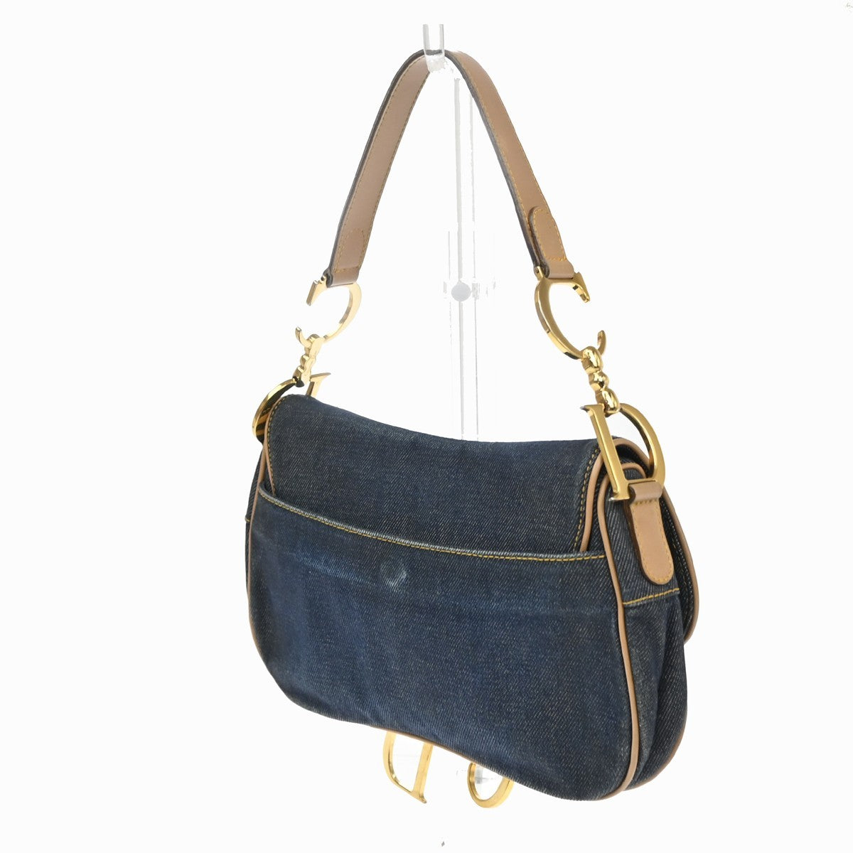 45.Live CHRISTIAN DIOR Double Saddle Denim Shoulder Bag Canvas Leather 308RP166
