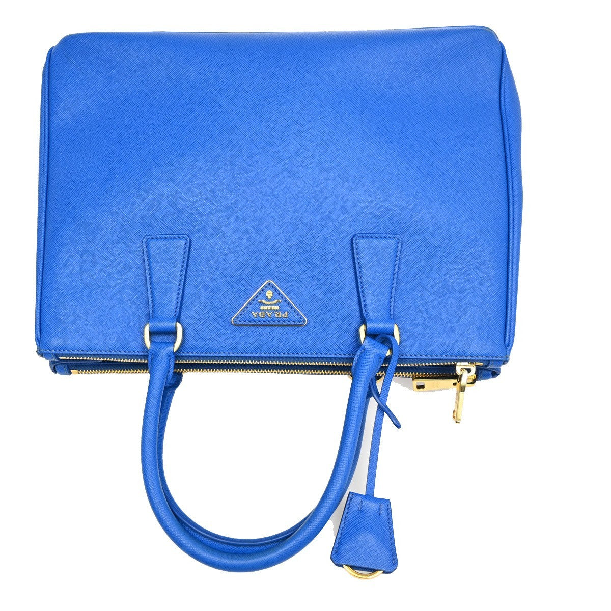 PRADA MILANO Logo Double Zip Tote Bag Saffiano Leather Blue GHW Italy 12CA241