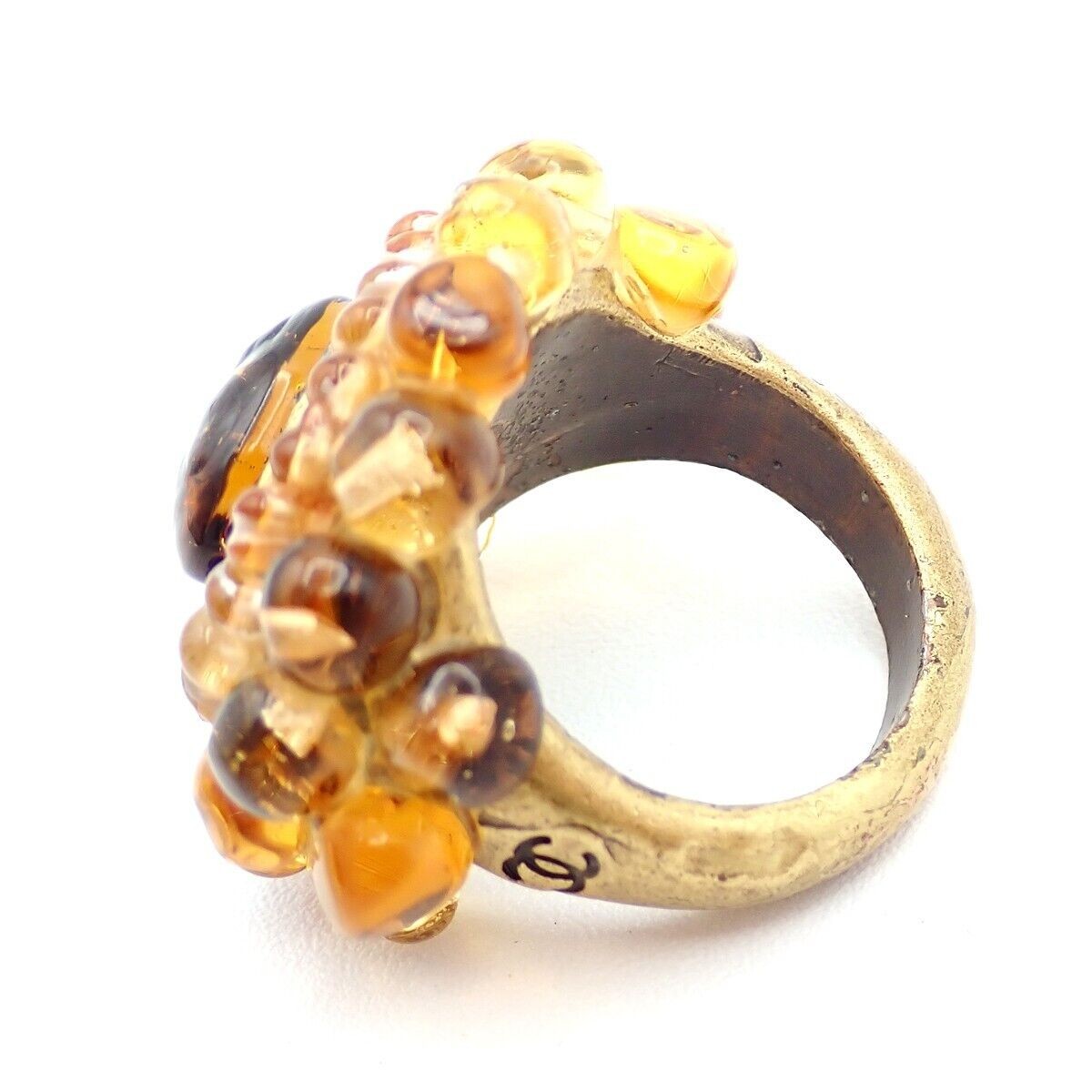 CHANEL Logo Gripoix Ring 00A Brown Gold-Plated France Accessory 38RJ930