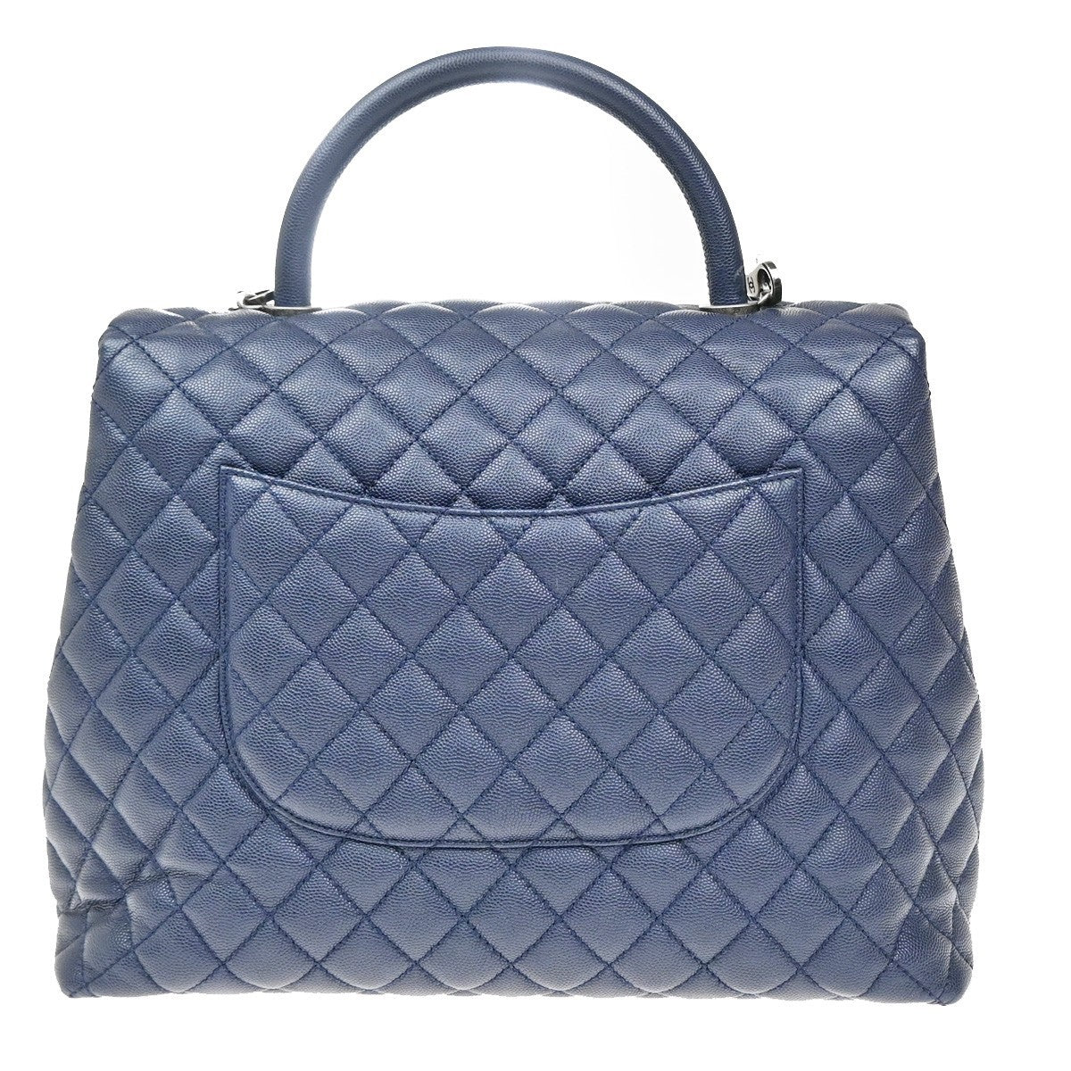 CHANEL 2Way Top Handle Chain Shoulder Bag Grained Calfskin Leather Blue 813RF792