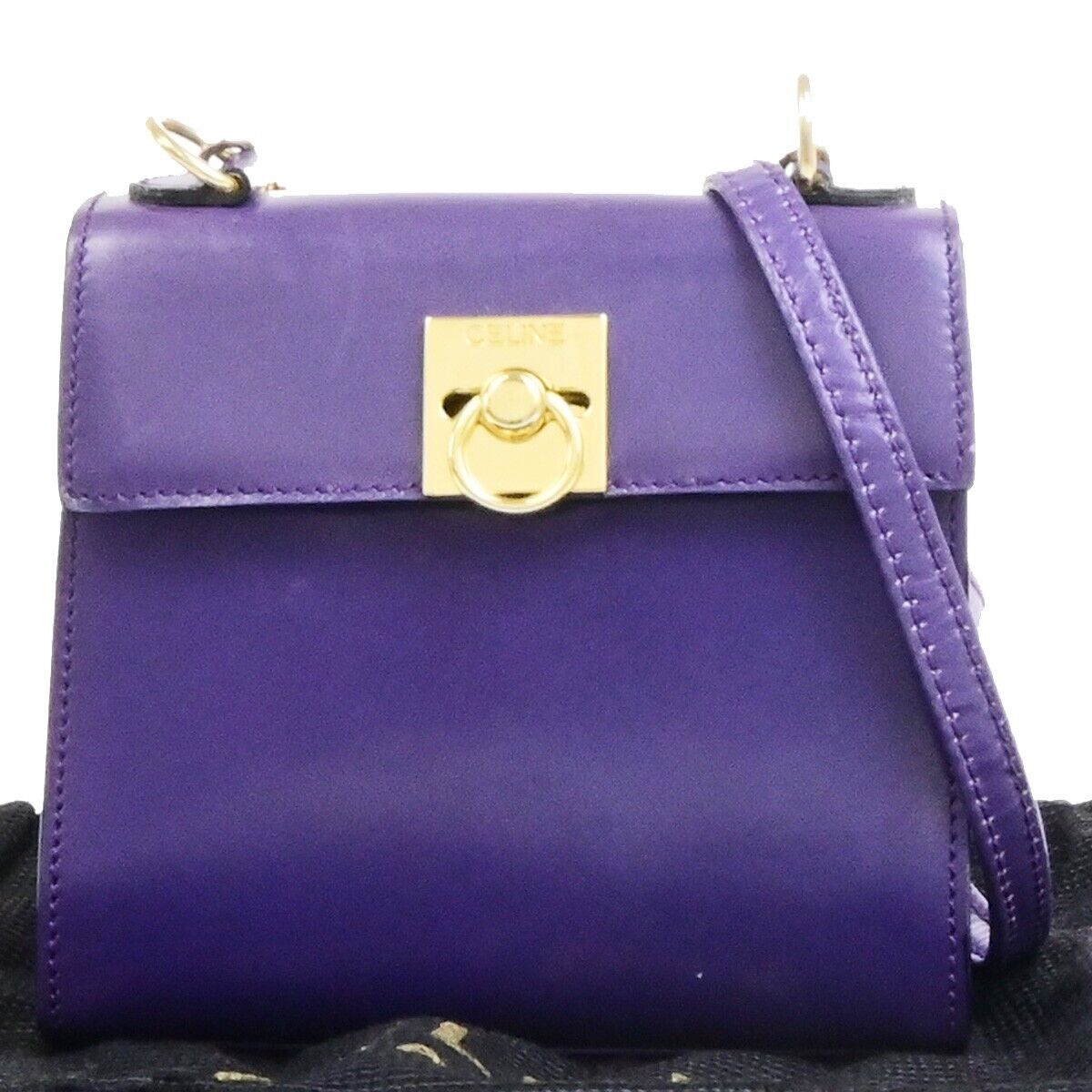 CELINE Logo Mini Shoulder Bag Leather Purple GHW Made In Italy 82FB516