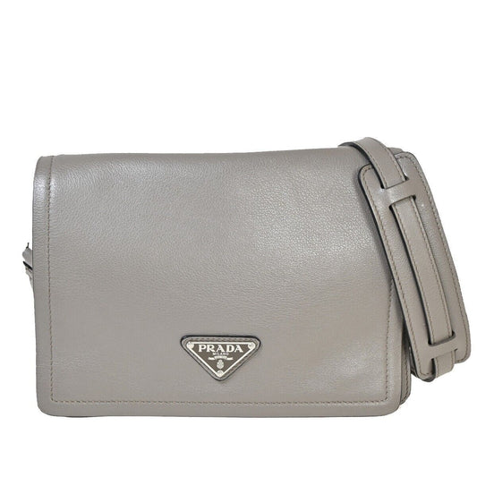 PRADA MILANO Mini Flap Crossbody Shoulder Bag Leather Gray Silver Italy 53HB912