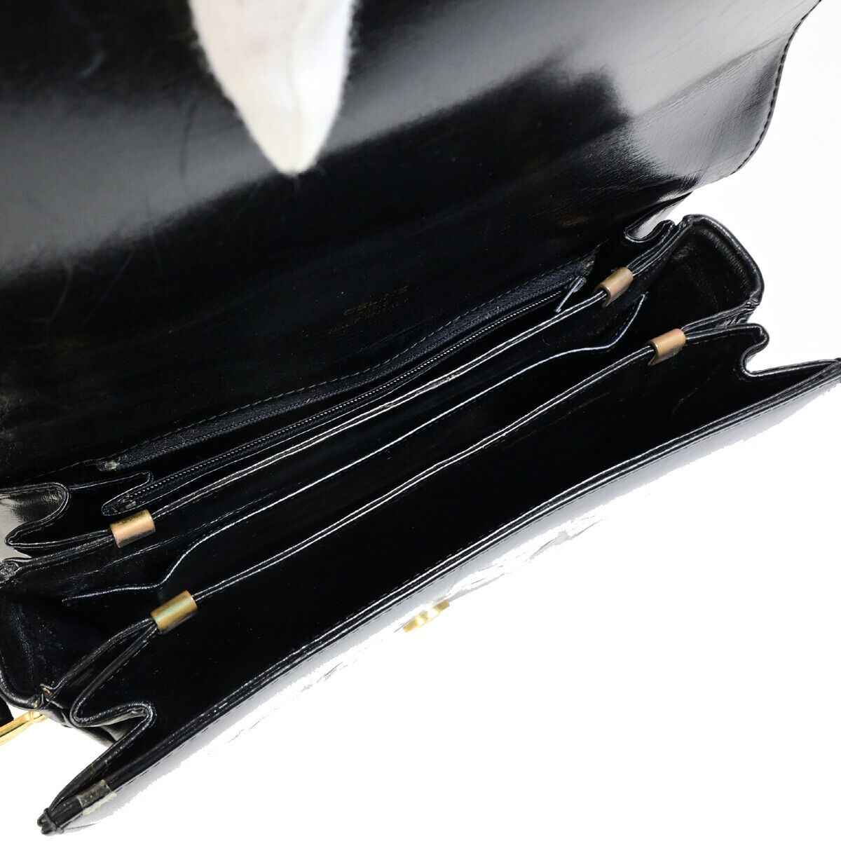 CELINE Logo Horse Carriage Shoulder Bag Leather Black GHW Italy 63YG344