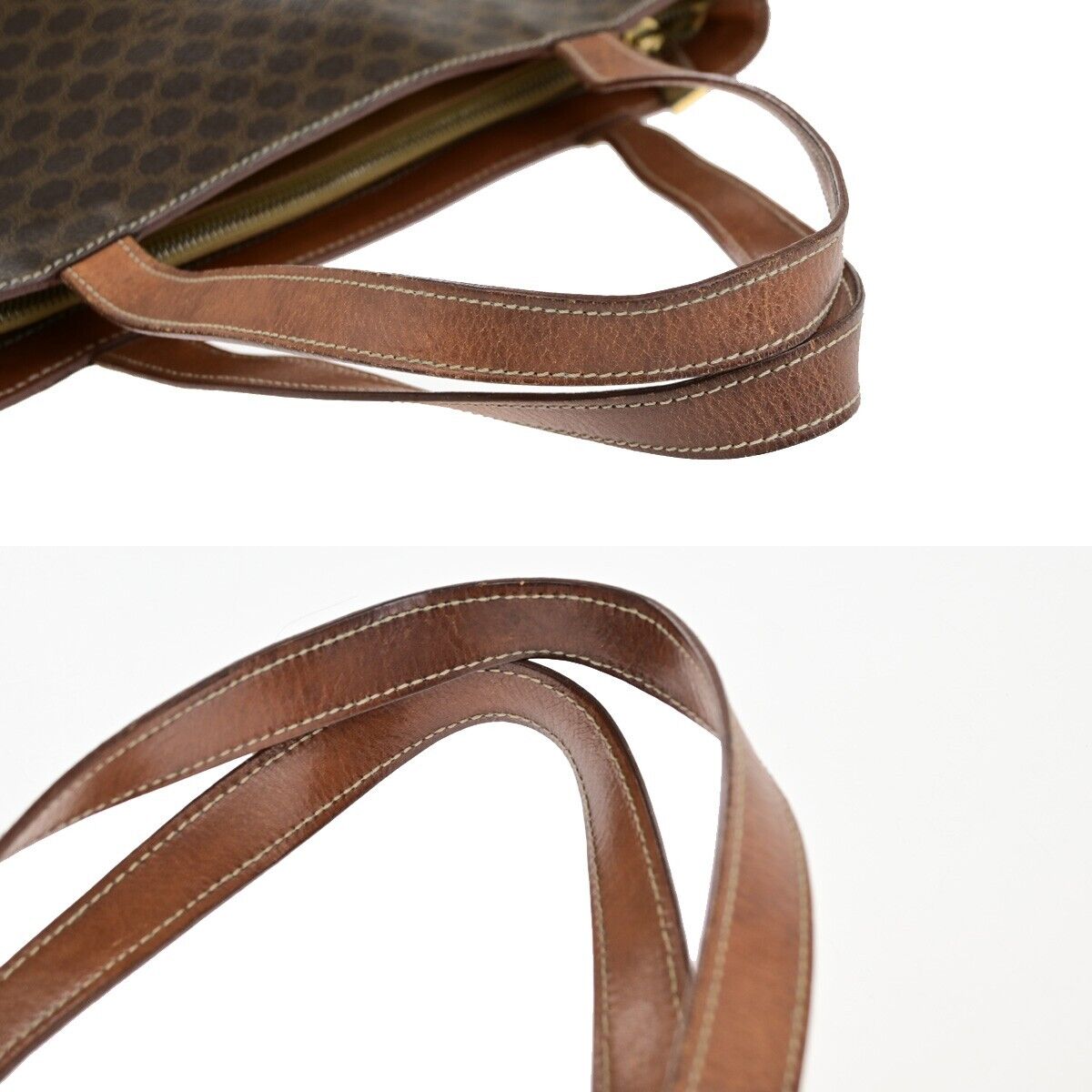 CELINE Logo Macadam Pattern Shoulder Tote Bag PVC Leather Brown GHW 67ED369