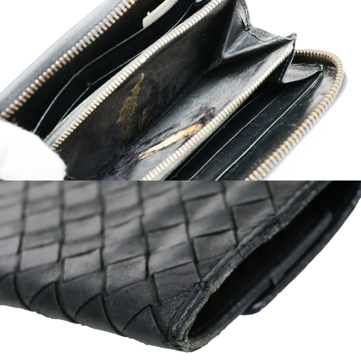 BOTTEGA VENETA Logo Intrecciato 3 Set Long Zipper Wallet Leather Black 33EE057