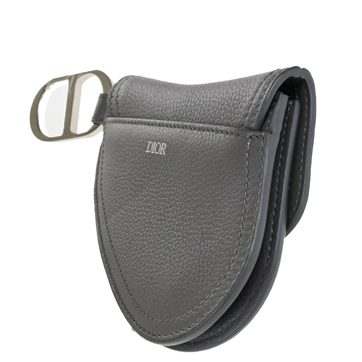 CHRISTIAN DIOR CD Logo Saddle Mini Pouch Bag Leather Gray SHW Italy 85RK755