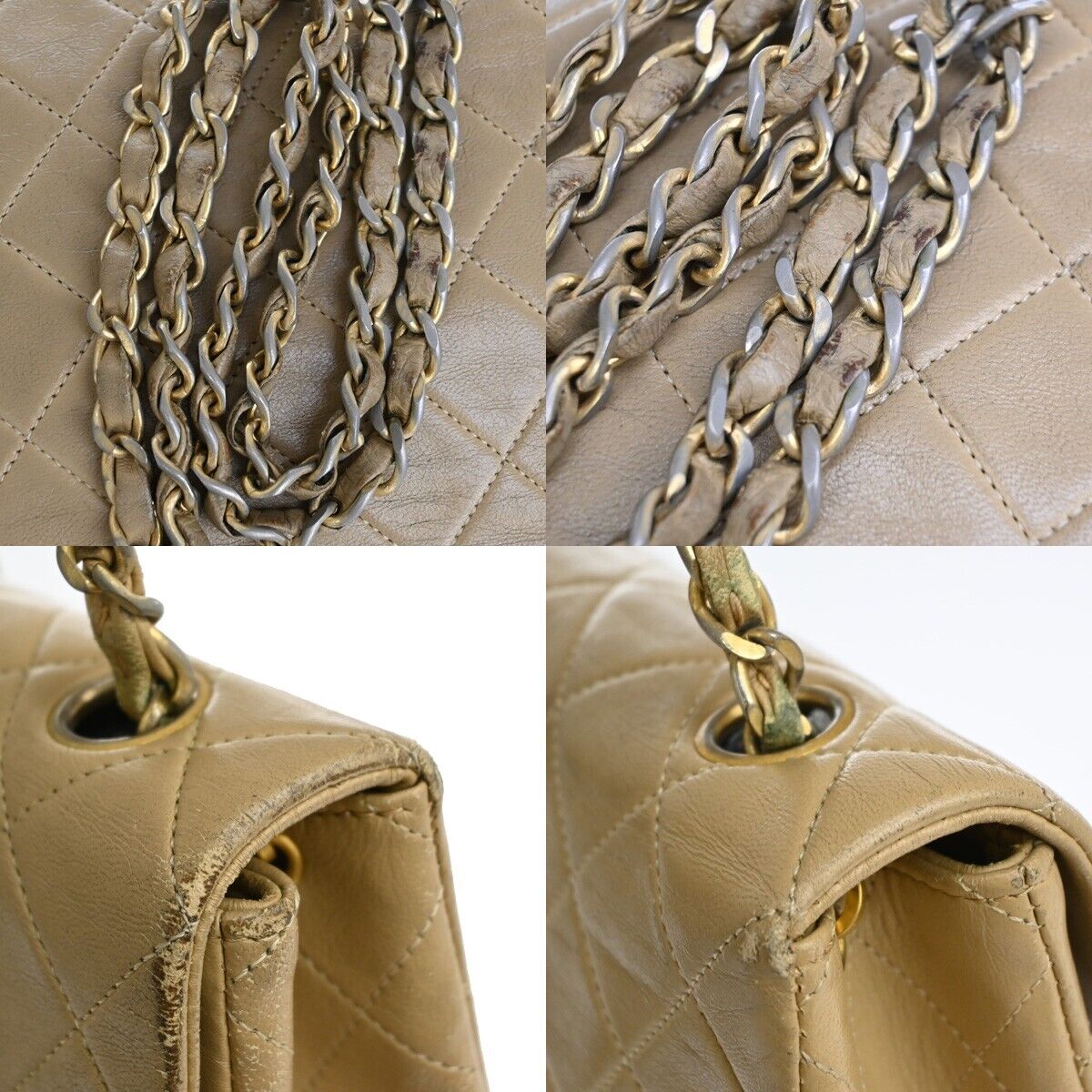 CHANEL CC Mini Matelasse Chain Shoulder Bag Leather Beige GHW Vintage 361RJ241