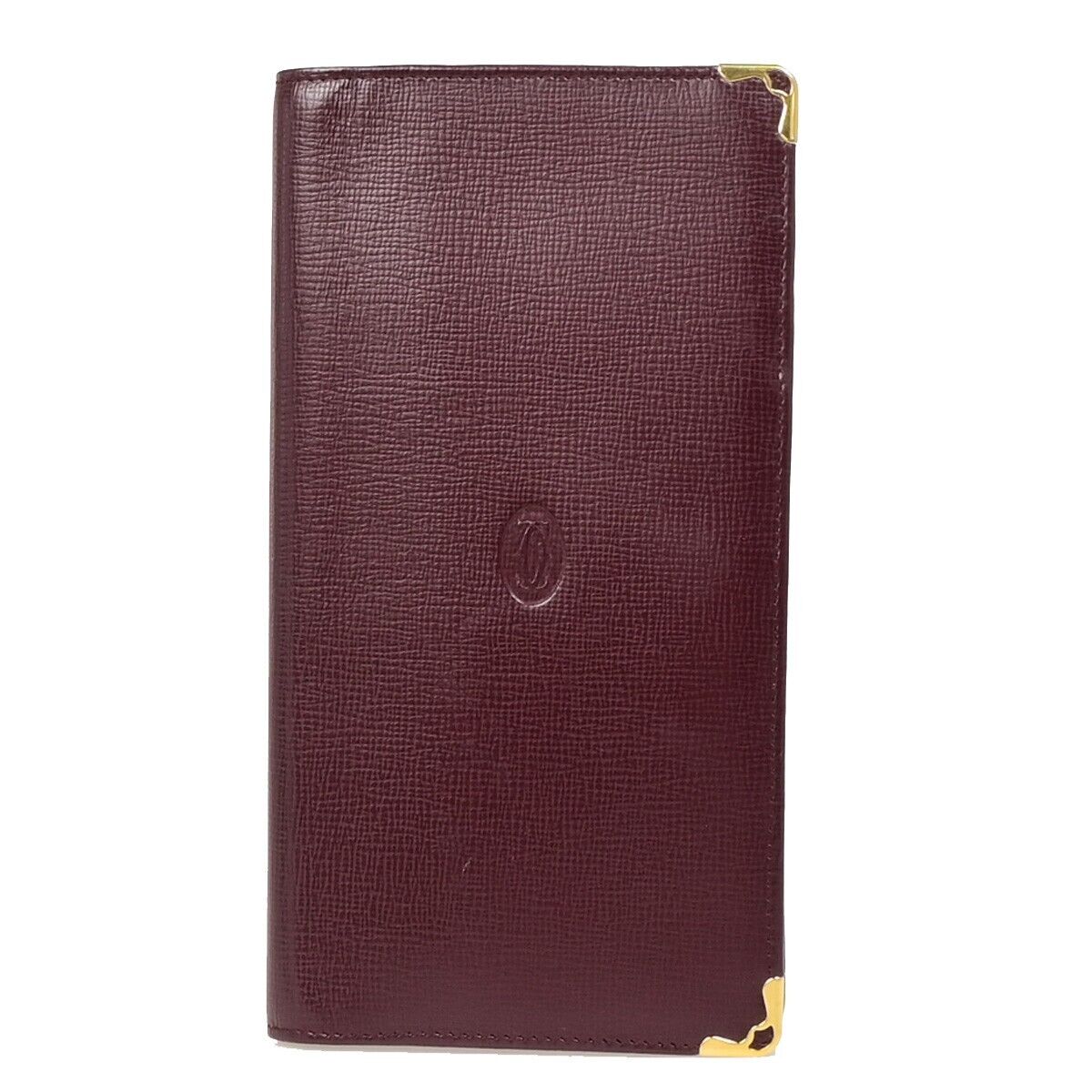 Must De Cartier 2C Logo Vertical Long Bifold Wallet Leather Bordeaux 02EB608