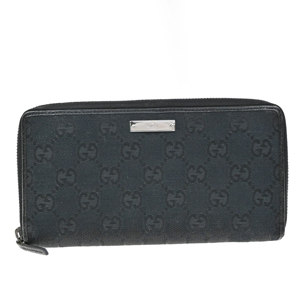 GUCCI Logo GG Pattern Long Zip Aroung Wallet Purse Canvas Leather Black 62YH231