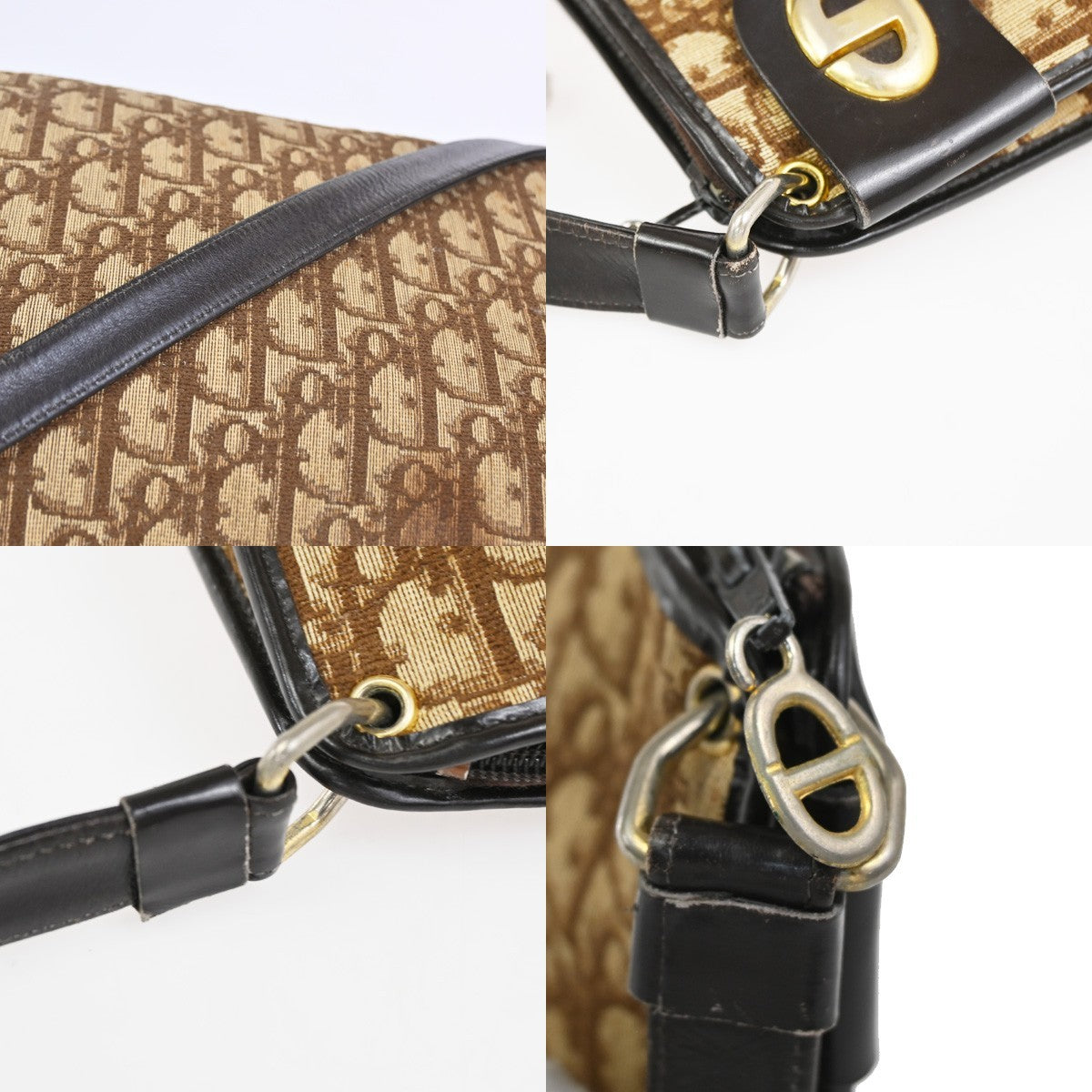 CHRISTIAN DIOR Logo Trotter Pattern Shoulder Bag Canvas Leather Brown 67CA905