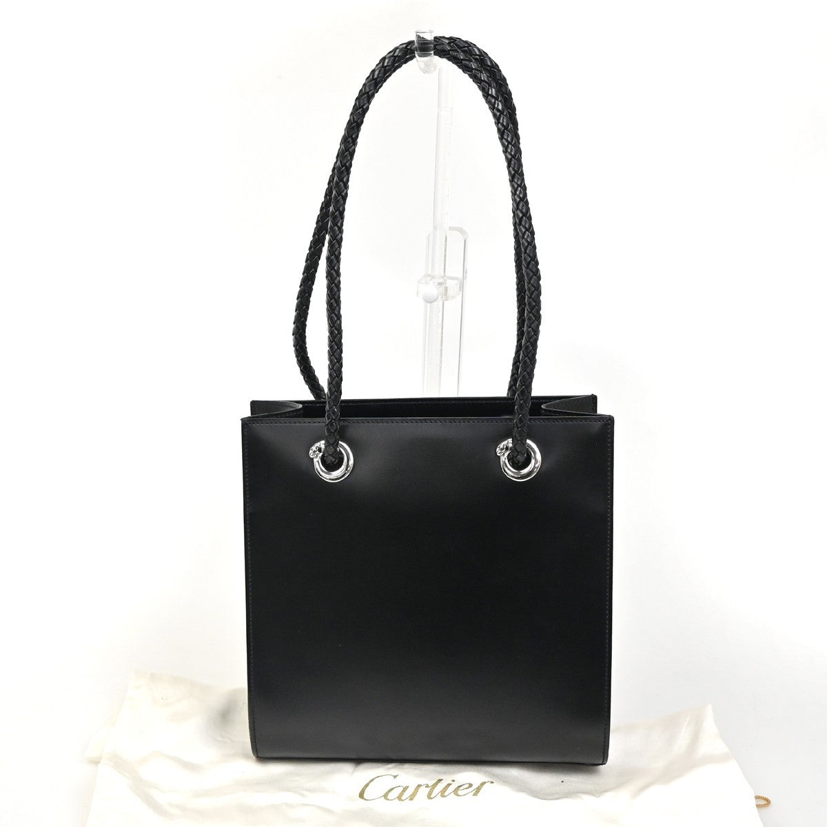 CARTIER Logo Panthere De Cartier Shoulder Hand Bag Leather Black France 76ZA105