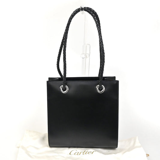 CARTIER Logo Panthere De Cartier Shoulder Hand Bag Leather Black France 76ZA105