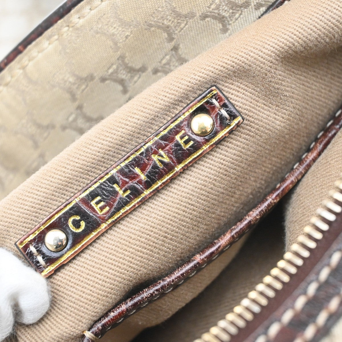 CELINE Logo Macadam Pattern Shoulder Tote Bag Canvas Leather BE BN GHW 35MA724