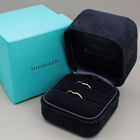 Tiffany & Co. V Band Ring Pair Set Au750 PT950 Size 7.5 8.5 GD Platinum 11RK869
