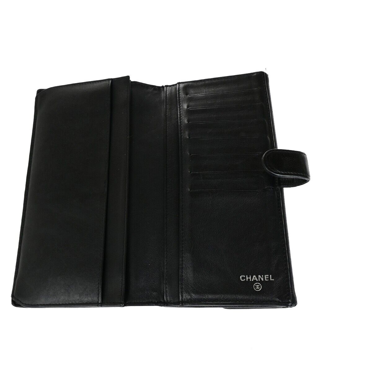 CHANEL CC Logo Falp Bifold Long Wallet Grained Leather Black SHW 35RK678