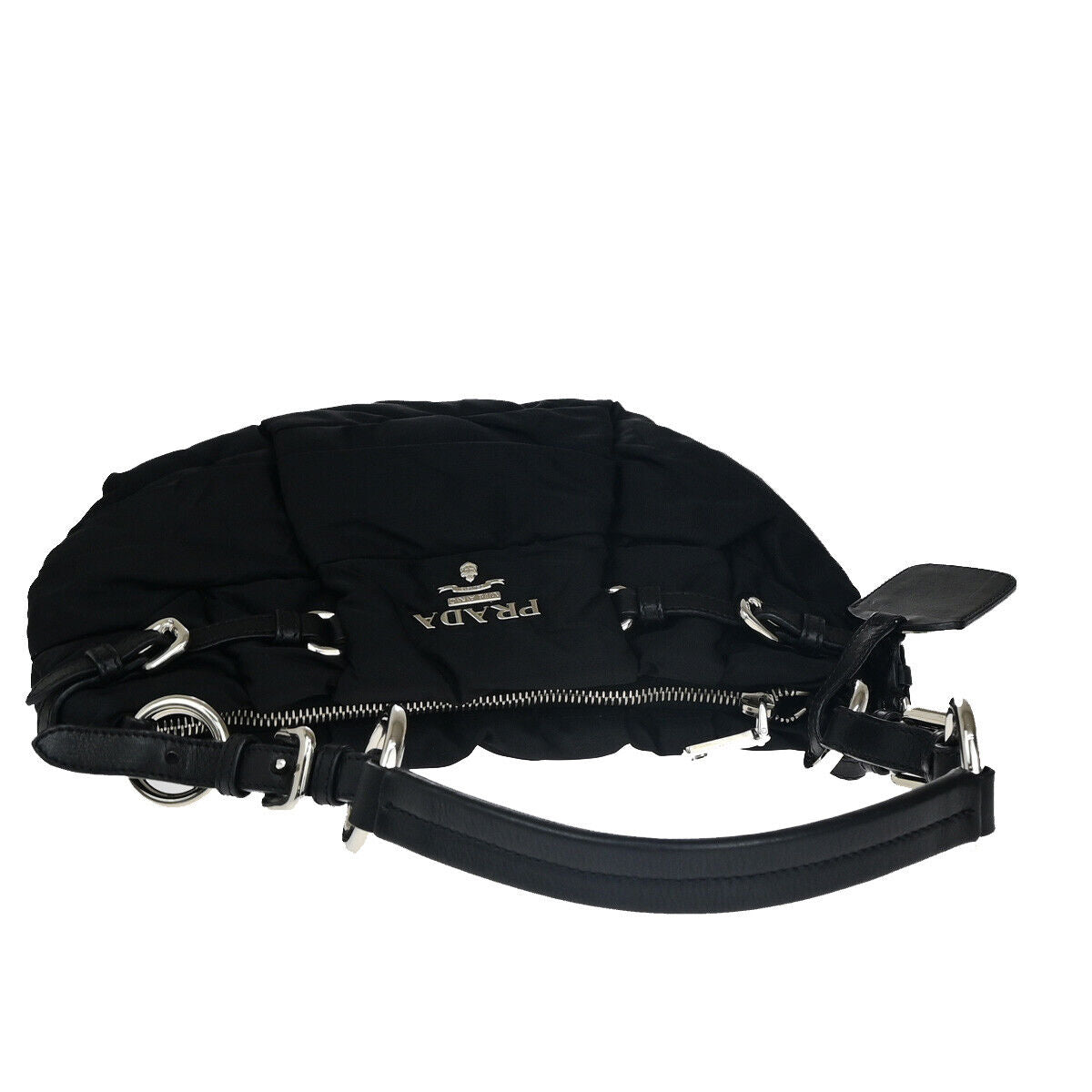 PRADA Logo Crispy Shoulder Bag Nylon Leather Black SHW Italy 17RK079