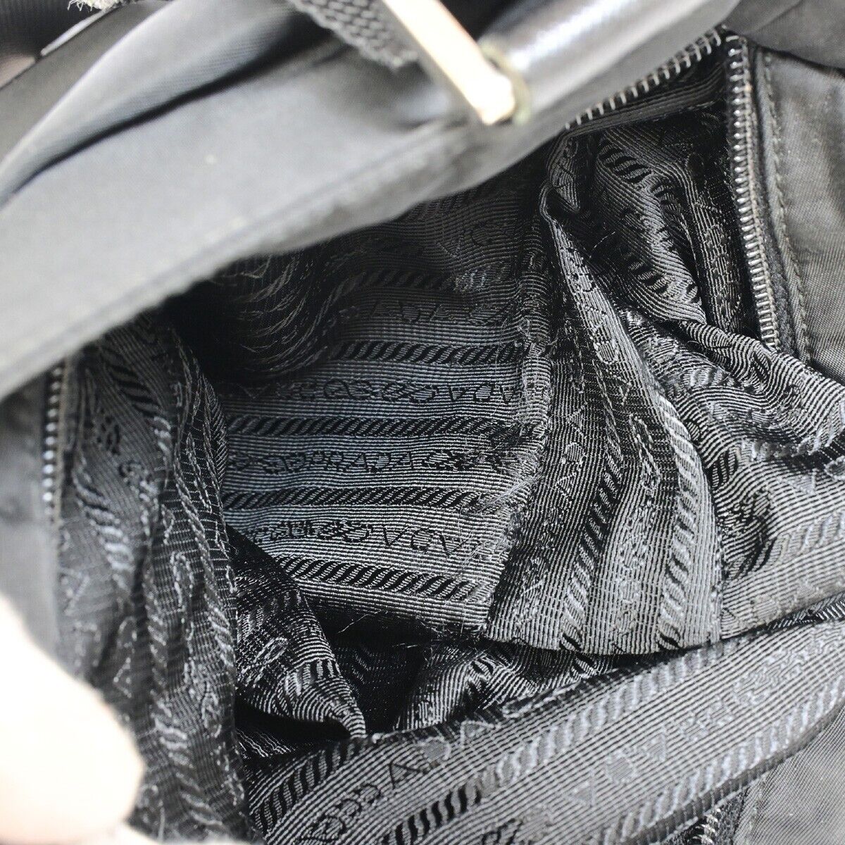 PRADA MILANO Logo Tessuto Shoulder Bag Nylon Leather Black  Italy 87SH932
