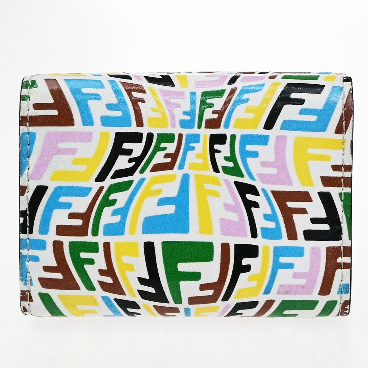 FENDI Logo FF Vertigo Baguette Trifold Compact Wallet Leather Multicolor 61YJ250